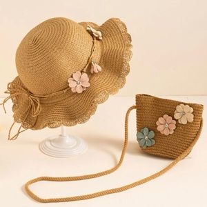 Toddler Girls Flower Decor Straw Hat & Bag